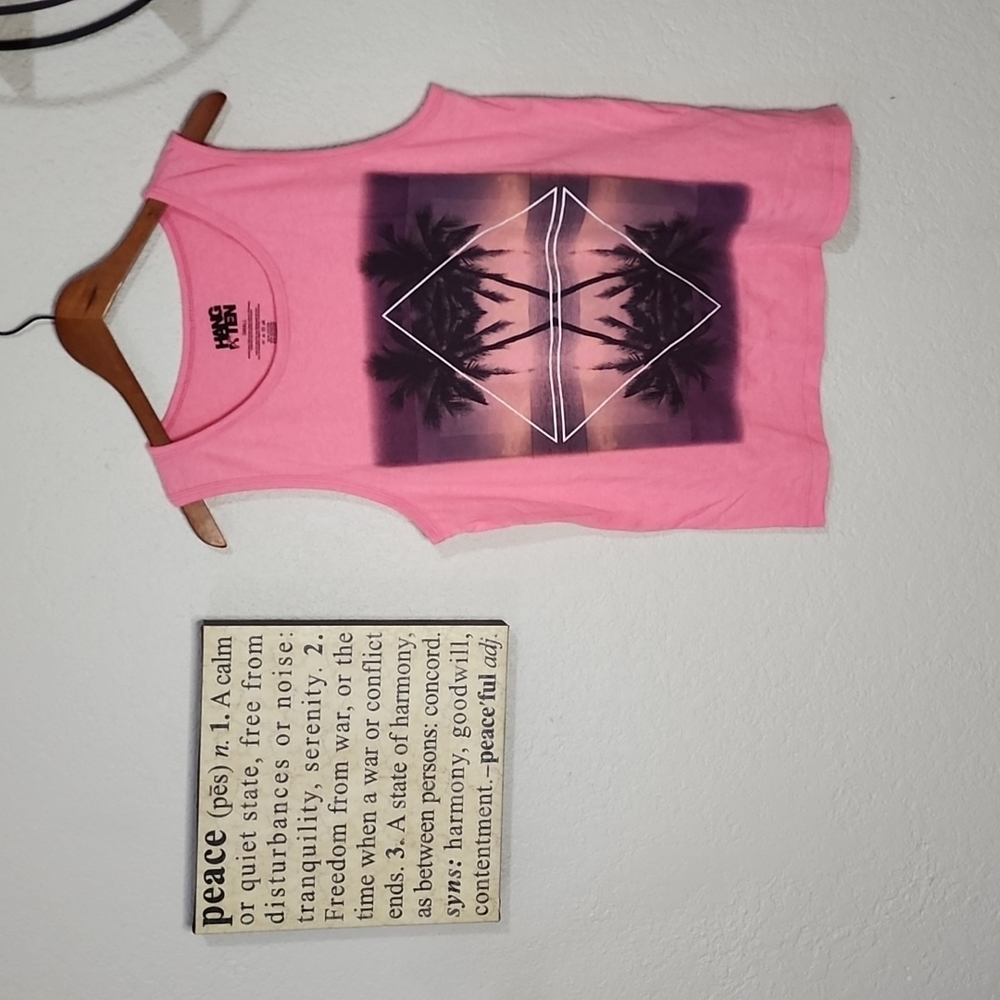 Hang Ten Pink Palm Tree Mirrored Tank Top Sz. S